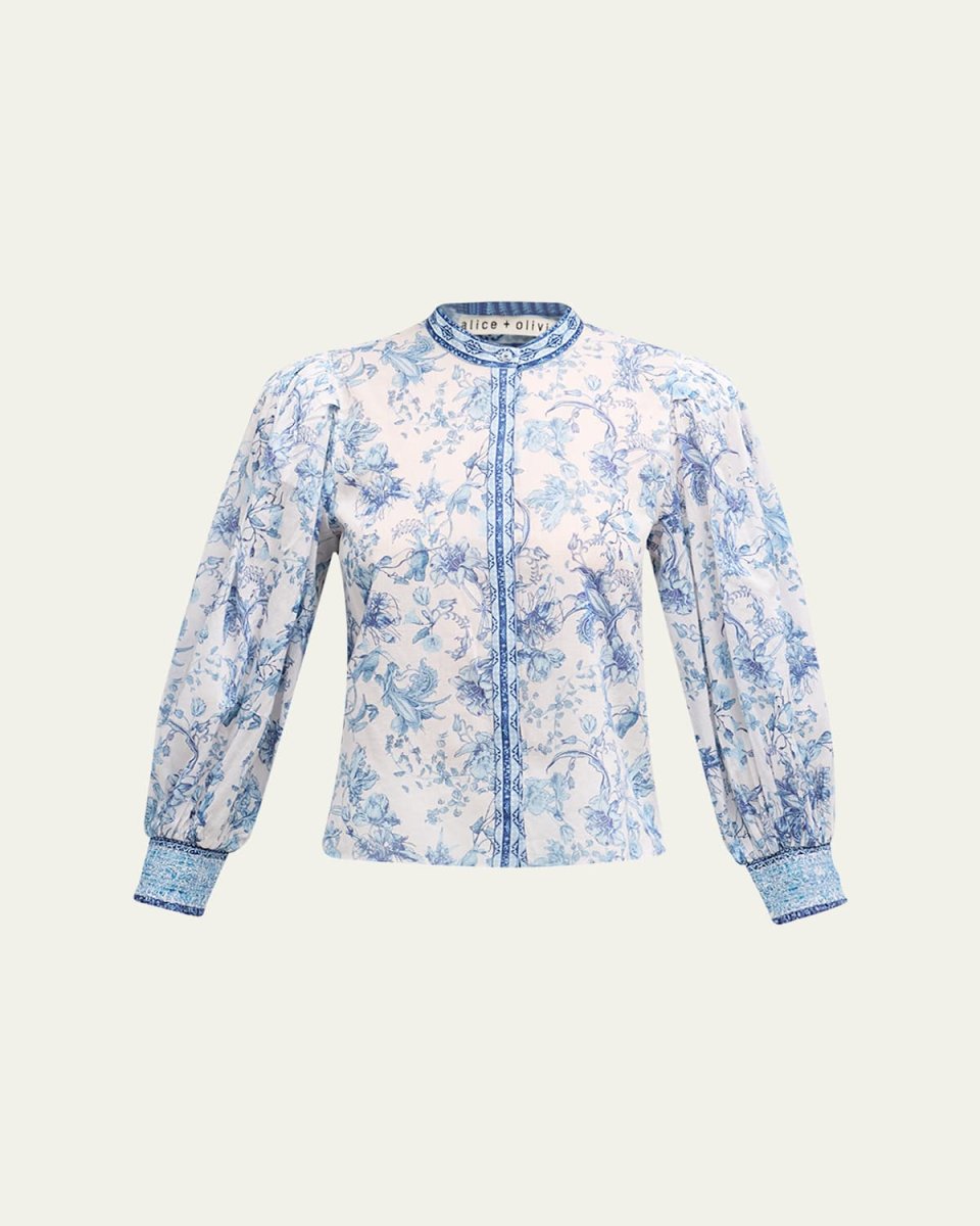 April Pleated Blouson-Sleeve Top
